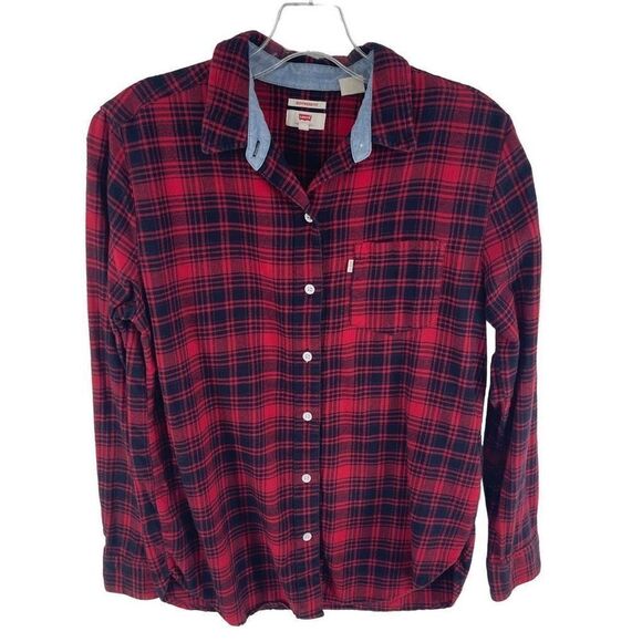 Levi’s flannel shirt top button down plaid red black small - Picture 10 of 10